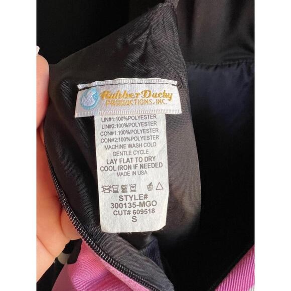 Rubber Ducky Inc. Black Pink Long Sleeve Plunge Neckline Dress Size Small USA - Picture 9 of 10
